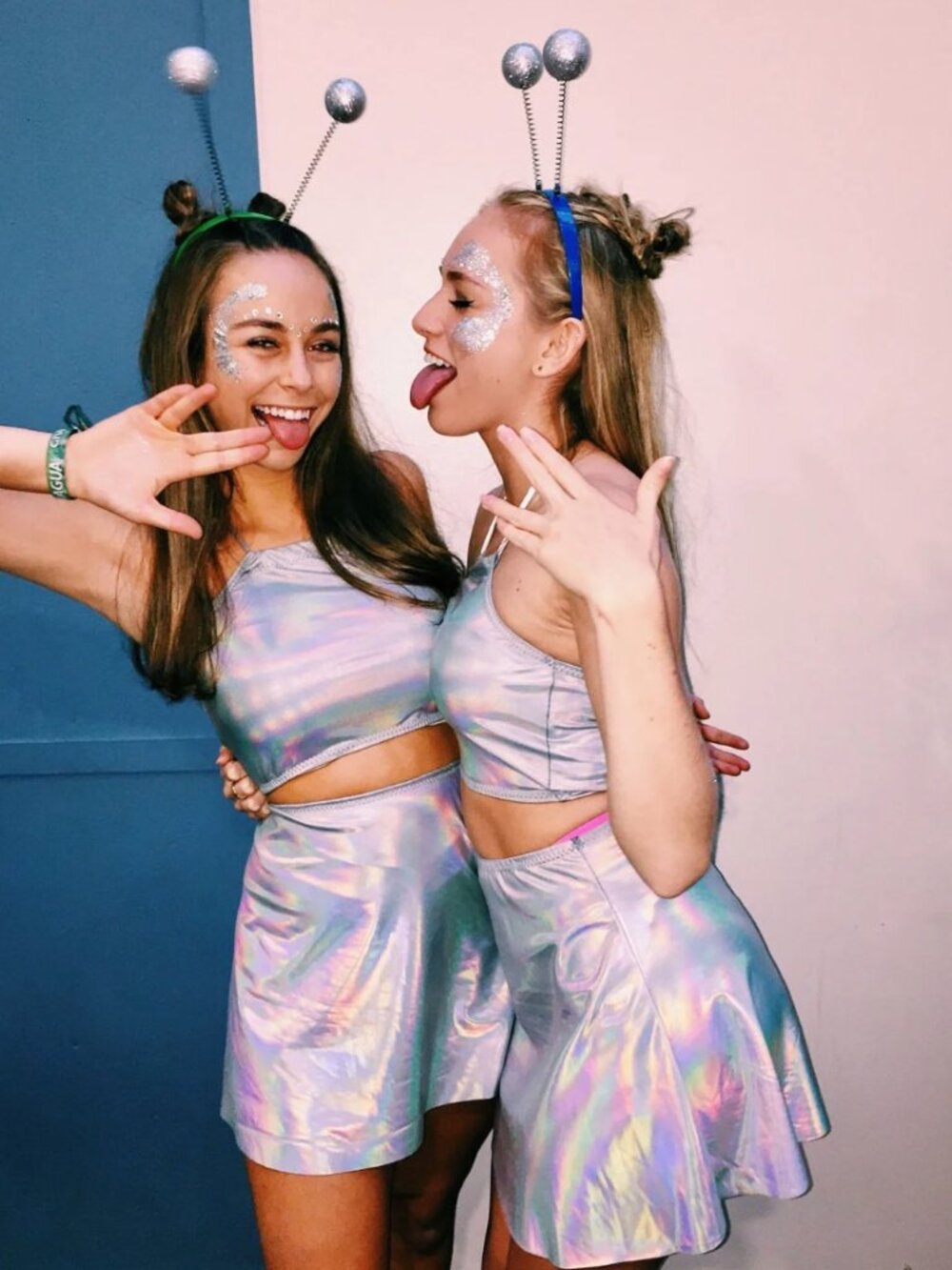 Alien Girl Costume Rave Fashion Nova Silver Metallic Crop Top Skirt Set Size S